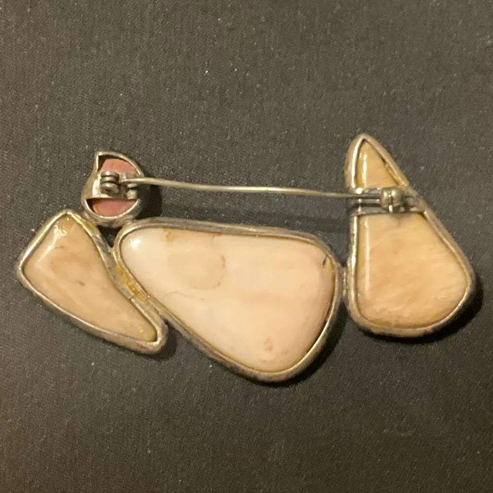 Vintage 925 Silver Jasper Agate Abstract Artisan Made Brooch